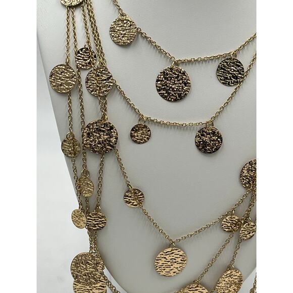 Amrita Singh Gold Tone Multi Layered Hammered Disc Coin Long Necklace - Picture 5 of 8